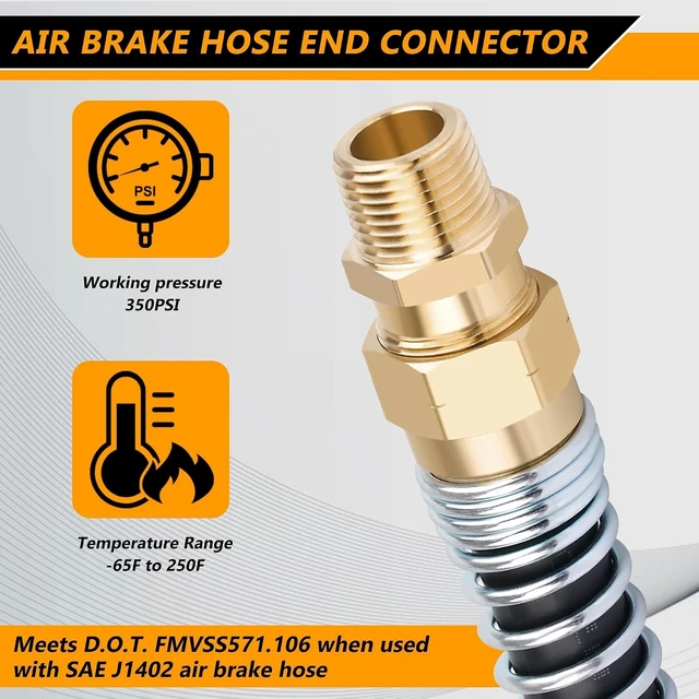 Alt view image 3 of 7 - 8PCS Brass DOT Air Brake Hose End Fittings, 1/2 Hose x 1/2 Male Connector with Spring Guard, Air Brake Line Repair Fittings with 8 Pack Sleeve Tubes