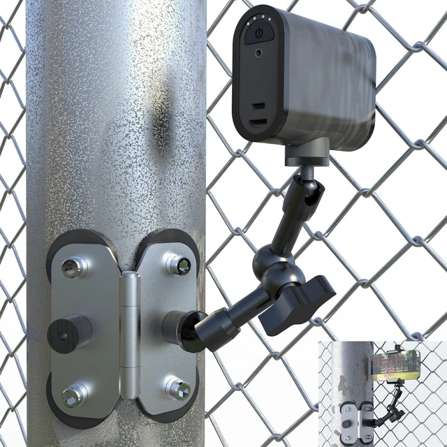 Main image of Magnetic Fence Mount for Mevo Start, GoPro, iPhone & Action Cameras - Two 1/4" Mount Points, Camera Holder for Game Changer at Baseball Field