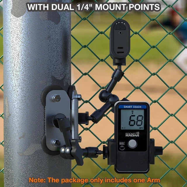 Alt view image 5 of 7 - Magnetic Fence Mount for Mevo Start, GoPro, iPhone & Action Cameras - Two 1/4" Mount Points, Camera Holder for Game Changer at Baseball Field
