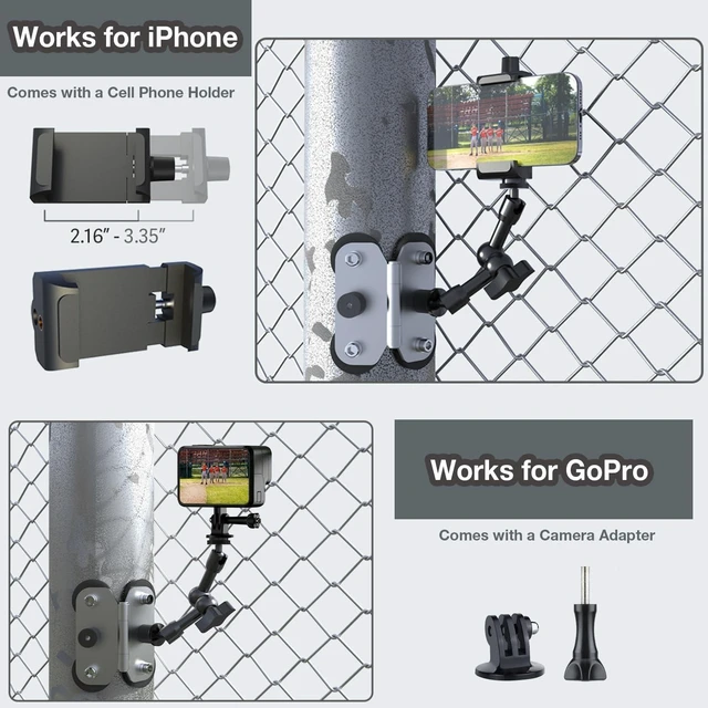 Alt view image 2 of 7 - Magnetic Fence Mount for Mevo Start, GoPro, iPhone & Action Cameras - Two 1/4" Mount Points, Camera Holder for Game Changer at Baseball Field