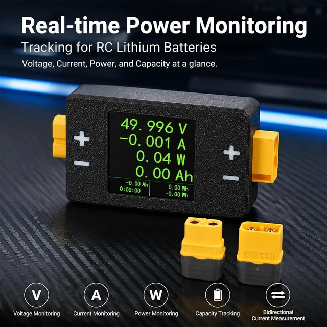 Alt view image 6 of 7 - Digital Power Meter, 8-150V 25A/50A Battery Tester for XT60, RC LiPo Discharge Monitor