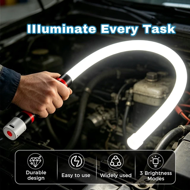 Alt view image 3 of 7 - 28.7" Bendable LED Flashlight Stick, Rechargeable Flexible Work Light, High Lumen, 3 Lighting Modes for Auto Repairs, Inspections & Tight Spaces