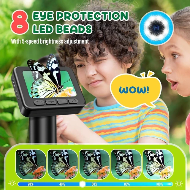 Alt view image 4 of 7 - Kids Microscope Science Kit Gift for Ages 8-12 50X-1000X Magnification, 2 inch IPS HD Screen, 32GB Card, 1080P Video, 2-Hour Battery, Slides Included