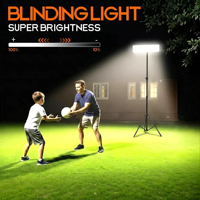 Alt view image 2 of 7 - Portable Rechargeable LED Work Light with Tripod, 10000mAh, Dimmable Cordless for Camping & Garage