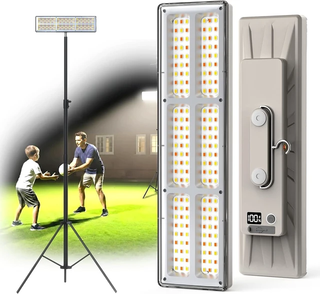 Alt view image 4 of 7 - Portable Rechargeable LED Work Light with Tripod, 10000mAh, Dimmable Cordless for Camping & Garage