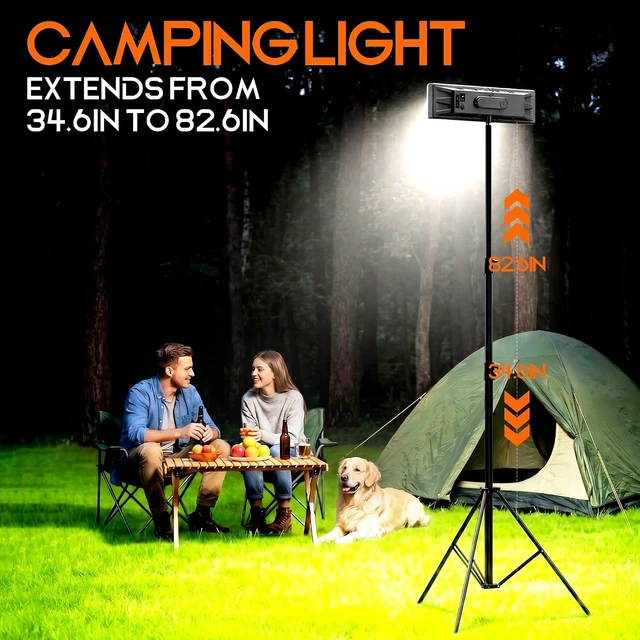 Alt view image 3 of 7 - Portable Rechargeable LED Work Light with Tripod, 10000mAh, Dimmable Cordless for Camping & Garage