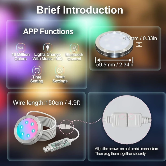 Alt view image 5 of 6 - 6-Pack Smart RGB LED Lamp Kit 001 for Bambu Lab, APP Control, USB 5V for 3D Printed