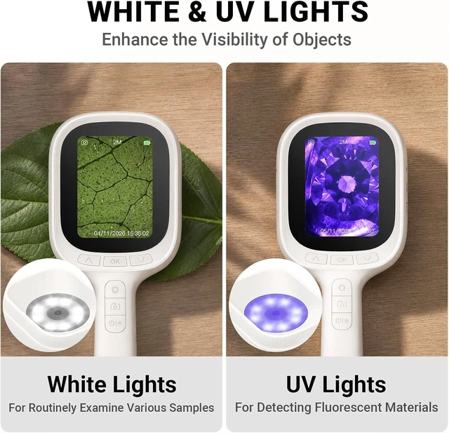 Alt view image 3 of 7 - Autofocus Handheld Digital Microscope, Magnifier with 2.8" IPS Screen & LEDs, Portable Magnifying Glass, Compatible with Mac/Windows