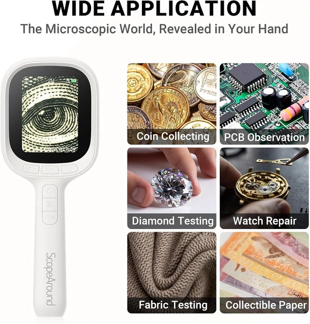 Alt view image 7 of 7 - Autofocus Handheld Digital Microscope, Magnifier with 2.8" IPS Screen & LEDs, Portable Magnifying Glass, Compatible with Mac/Windows