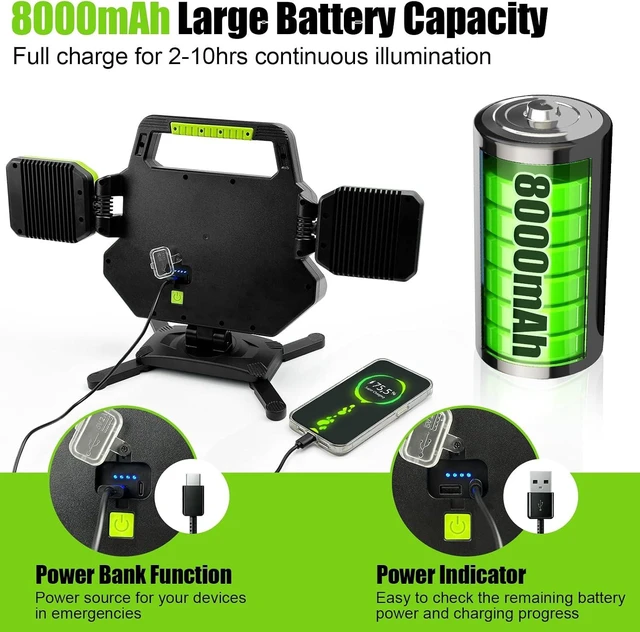 Alt view image 5 of 7 - Rechargeable 55W 5000LM Magnetic LED Work Light, Foldable & 360° Rotatable, 6 Modes, Portable for Mechanic, Jobsite, Workshop & Car Repairing