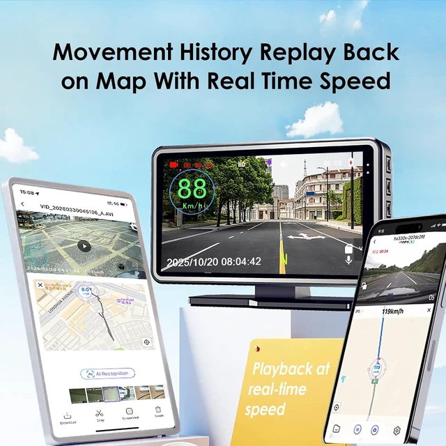 Alt view image 6 of 7 - 3-in-1 Car HUD Digital Speed Display with Dash Camera DVR Recording & GPS Tracking Replay on Map - Universal GPS Speedometer