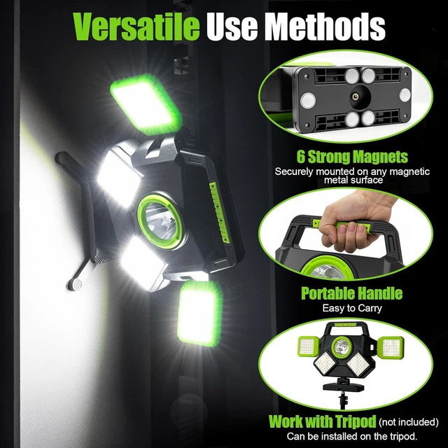 Alt view image 6 of 7 - Rechargeable 55W 5000LM Magnetic LED Work Light, Foldable & 360° Rotatable, 6 Modes, Portable for Mechanic, Jobsite, Workshop & Car Repairing