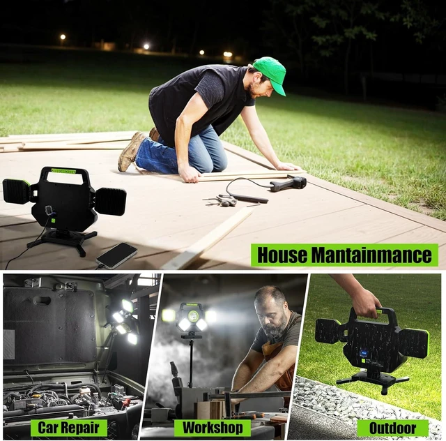 Alt view image 7 of 7 - Rechargeable 55W 5000LM Magnetic LED Work Light, Foldable & 360° Rotatable, 6 Modes, Portable for Mechanic, Jobsite, Workshop & Car Repairing