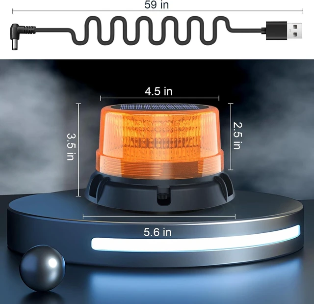 Alt view image 3 of 7 - Solar LED Wireless Strobe Lights Waterproof Rechargeable Amber Beacon with Strong Magnetic Base, Rotating Flashing Warning for Working Vehicles