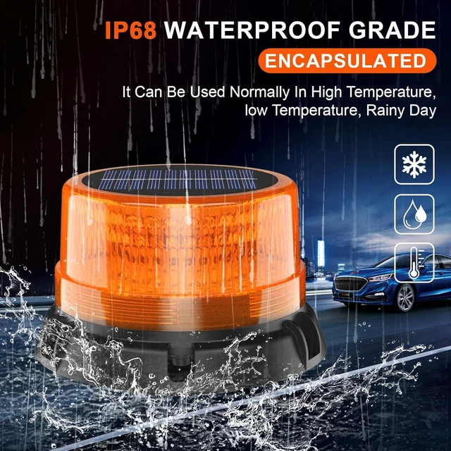 Alt view image 4 of 7 - Solar LED Wireless Strobe Lights Waterproof Rechargeable Amber Beacon with Strong Magnetic Base, Rotating Flashing Warning for Working Vehicles