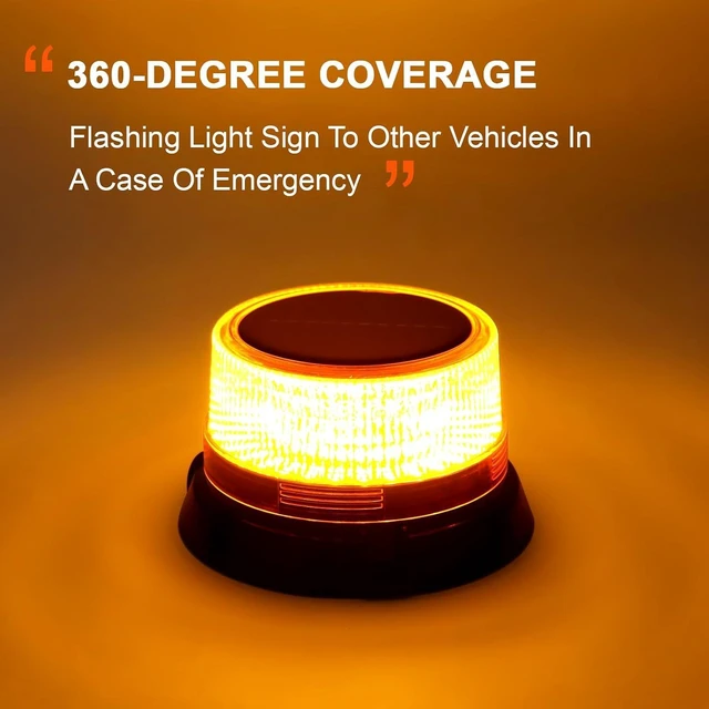 Alt view image 6 of 7 - Solar LED Wireless Strobe Lights Waterproof Rechargeable Amber Beacon with Strong Magnetic Base, Rotating Flashing Warning for Working Vehicles