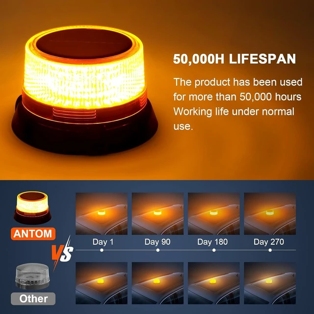 Alt view image 7 of 7 - Solar LED Wireless Strobe Lights Waterproof Rechargeable Amber Beacon with Strong Magnetic Base, Rotating Flashing Warning for Working Vehicles