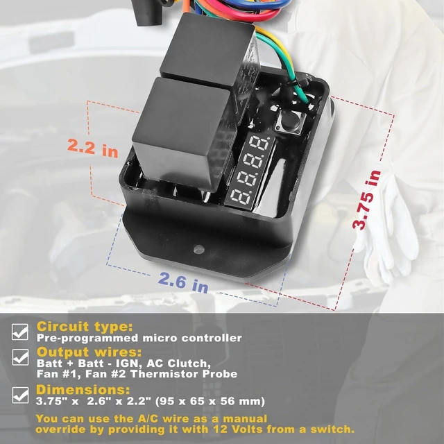 Alt view image 4 of 7 - 12V/24V Digital Radiator Fan Controller Switch, Adjustable Temperature Range, Dual Electric Fan Controller, Thermatic Fan Switch Kit, Replaces #0444