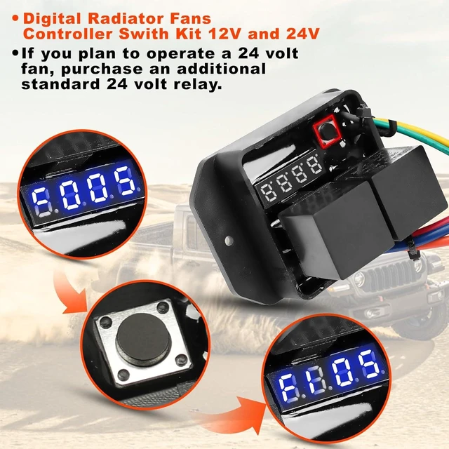 Alt view image 6 of 7 - 12V/24V Digital Radiator Fan Controller Switch, Adjustable Temperature Range, Dual Electric Fan Controller, Thermatic Fan Switch Kit, Replaces #0444