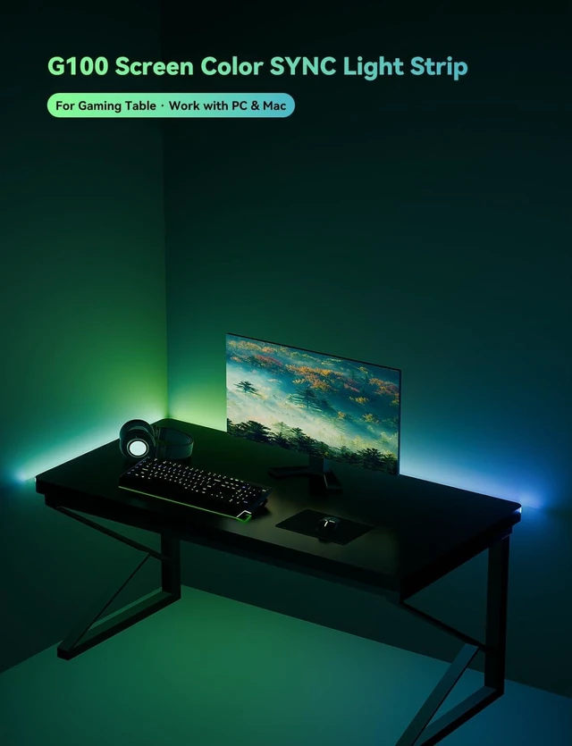 Alt view image 2 of 7 - RGB Backlight LED Strip Light for PC & Mac Syncs with Screen Color or Music, Desk-Edge Mount for Gaming, USB Powered, Software Control, 3.94ft / 1.2m