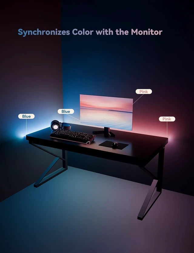 Alt view image 5 of 7 - RGB Backlight LED Strip Light for PC & Mac Syncs with Screen Color or Music, Desk-Edge Mount for Gaming, USB Powered, Software Control, 3.94ft / 1.2m