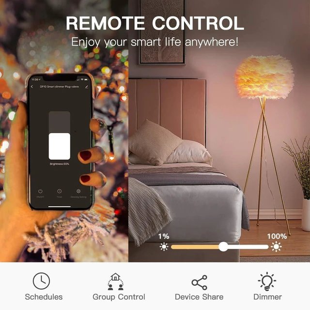 Alt view image 2 of 5 - 2-Pack Outdoor Smart Dimmer Plug Works with Alexa & Google Assistant, Remote Light Dimmer, Max 400W, IP44 Waterproof for Outdoor, Floor & Table Lamps