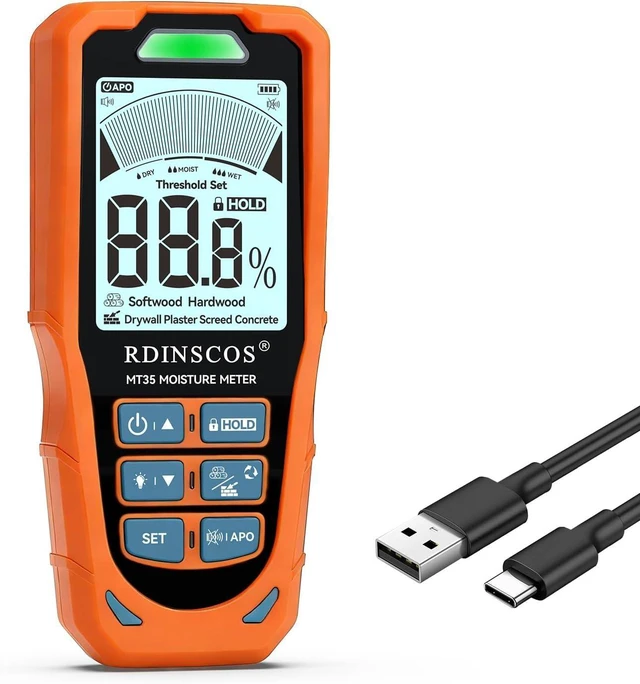 Main image of 6-in-1 Pinless Moisture Meter Non-Destructive Detector for Wood, Drywall, Plaster, Concrete, Screed & Flooring, Audible Alarm & Rechargeable Battery