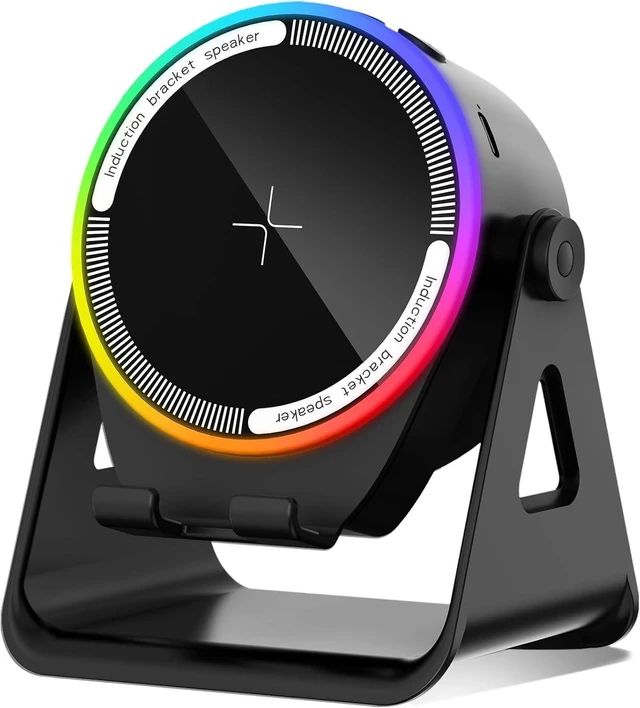 Main image of RGB Lighting Bluetooth Desktop Phone Mount Wireless Induction Speaker Phone Stand, Black