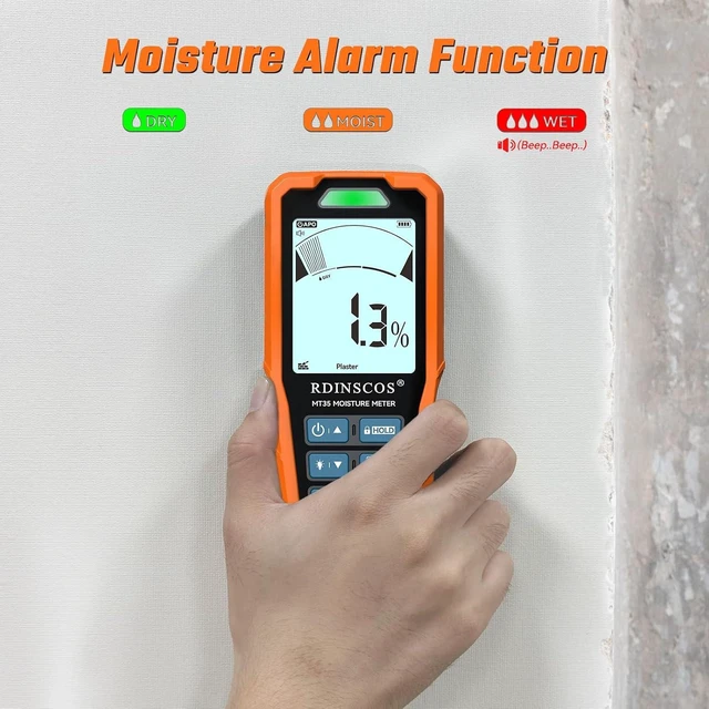 Alt view image 4 of 6 - 6-in-1 Pinless Moisture Meter Non-Destructive Detector for Wood, Drywall, Plaster, Concrete, Screed & Flooring, Audible Alarm & Rechargeable Battery
