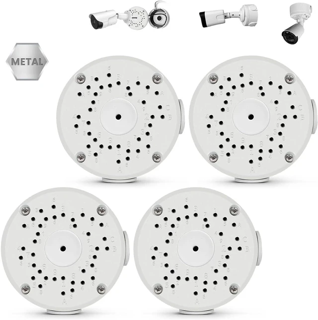 Main image of Universal Bullet Security Camera Base Junction Box, Waterproof Metal Hide-Cable Mount Bracket, Outdoor Enclosure for CCTV Cams (4 Pack)