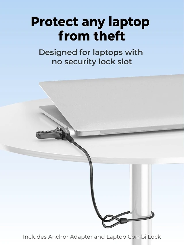 Alt view image 2 of 7 - Universal Laptop Security Lock Compatible with All Laptops incl. MacBook, 1.7m Anti-Theft Cable, 4-Digit Combination Lock, Cut-Resistant Steel