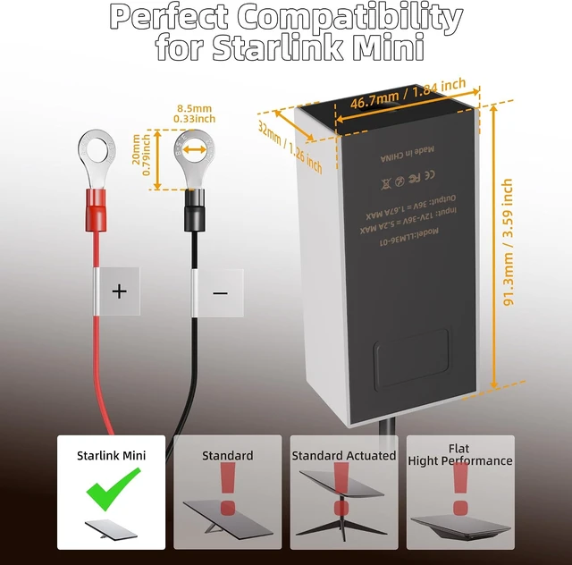 Alt view image 2 of 7 - Starlink Mini Battery Adapter 12V-24V to 36V DC Step-Up Converter, Portable Power Supply for RV, Camping & Boat