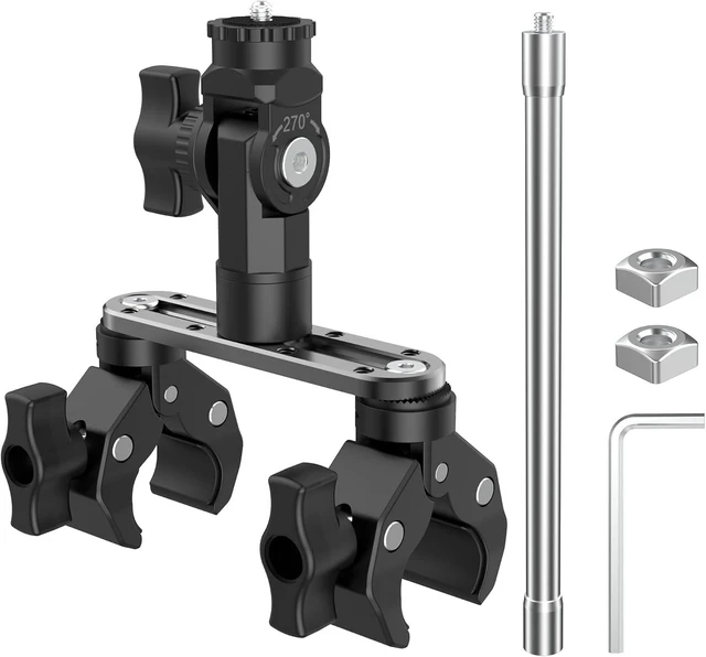 Alt view image 2 of 7 - Universal Super Clamp Camera Mount with 360° Dual Ball Head Ultimate Action Camera Clamp for Bike Handlebar & Tube, Fits Insta360 & GoPro