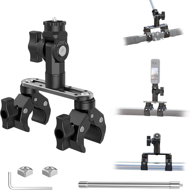 Main image of Universal Super Clamp Camera Mount with 360° Dual Ball Head Ultimate Action Camera Clamp for Bike Handlebar & Tube, Fits Insta360 & GoPro