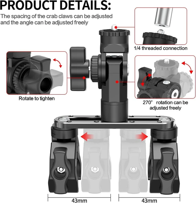 Alt view image 5 of 7 - Universal Super Clamp Camera Mount with 360° Dual Ball Head Ultimate Action Camera Clamp for Bike Handlebar & Tube, Fits Insta360 & GoPro