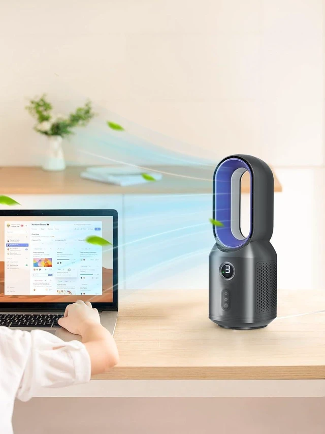 Alt view image 2 of 7 - 13-Inch Bladeless Desk Fan, Small Table & Office Fan with 3 Speeds and Night Light, Quiet for Personal, Bedroom, Office, Nightstand