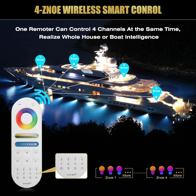 Alt view image 7 of 7 - WiFi RF Remote Controller Kit 5-in-1 DC12-24V C1-1 5Inch LED Controller & C1-2 Remote for RGB CCT RGBW Boat/Pool Light, Tuya APP/Alexa/Google/Siri