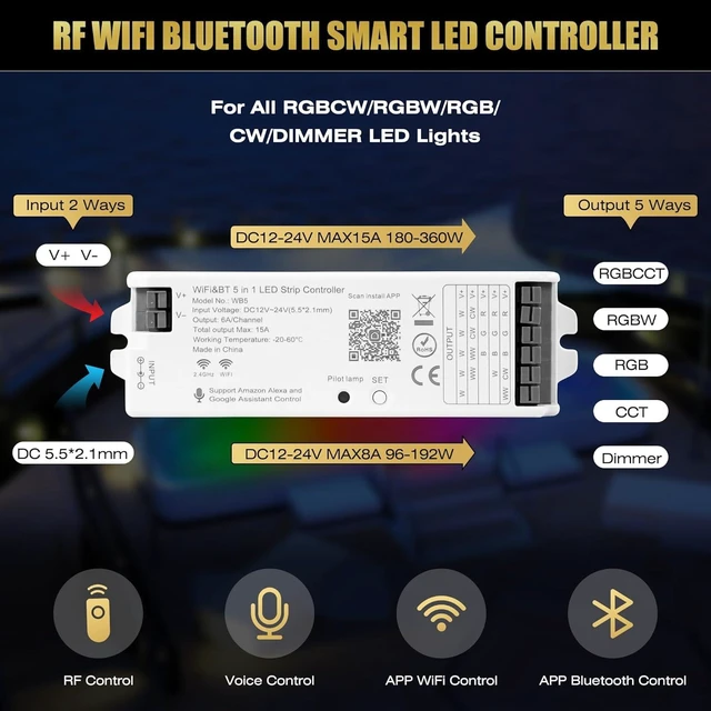 Alt view image 3 of 7 - WiFi RF Remote Controller Kit 5-in-1 DC12-24V C1-1 5Inch LED Controller & C1-2 Remote for RGB CCT RGBW Boat/Pool Light, Tuya APP/Alexa/Google/Siri