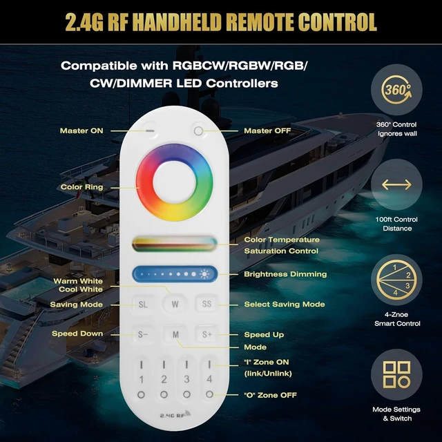 Alt view image 5 of 7 - WiFi RF Remote Controller Kit 5-in-1 DC12-24V C1-1 5Inch LED Controller & C1-2 Remote for RGB CCT RGBW Boat/Pool Light, Tuya APP/Alexa/Google/Siri
