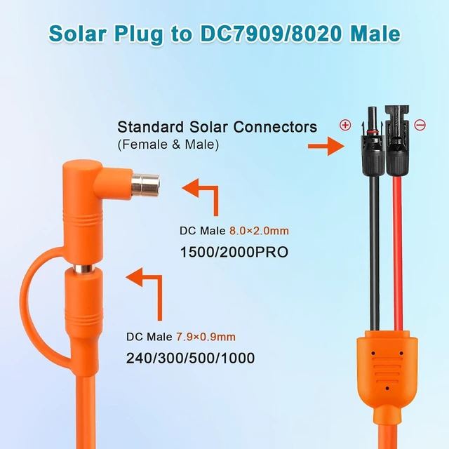 Alt view image 3 of 6 - 40FT Solar Panel to DC 8mm Adapter Cable, DC7909/8020 Male Plug Extension Cord, 12AWG+14AWG Tinned Copper Wire for Portable Power Station