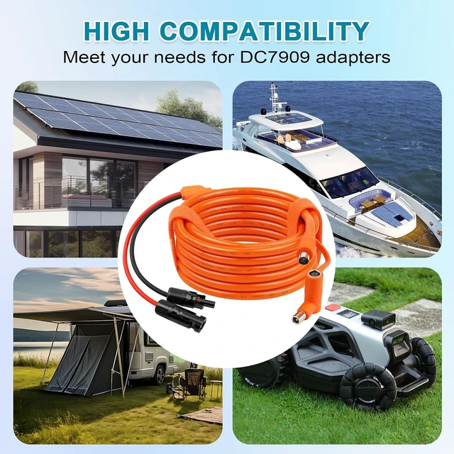 Alt view image 6 of 6 - 40FT Solar Panel to DC 8mm Adapter Cable, DC7909/8020 Male Plug Extension Cord, 12AWG+14AWG Tinned Copper Wire for Portable Power Station