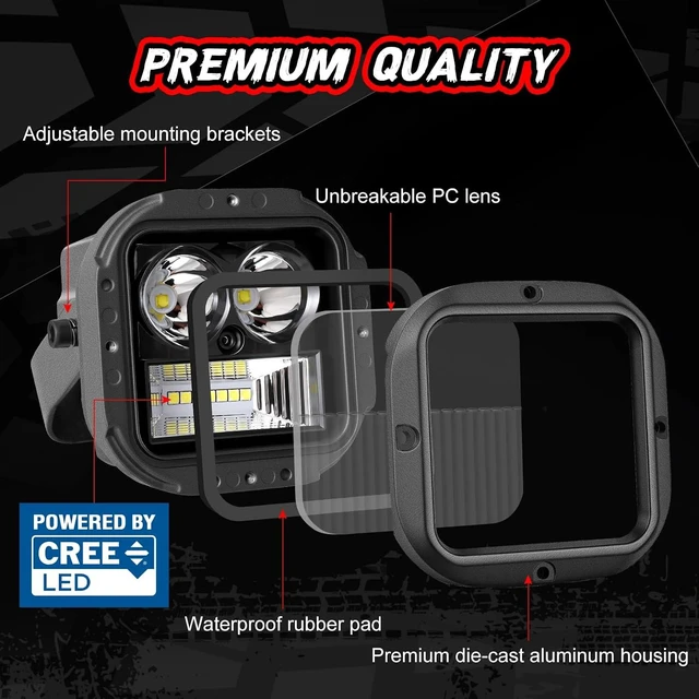 Alt view image 3 of 7 - 3-Inch Off-Road LED Pod Light Cube CREE Combo Square Driving/Reverse Ditch Lights, Backup Light Bar Pods for Truck, Pickup, ATV, UTV & Marine