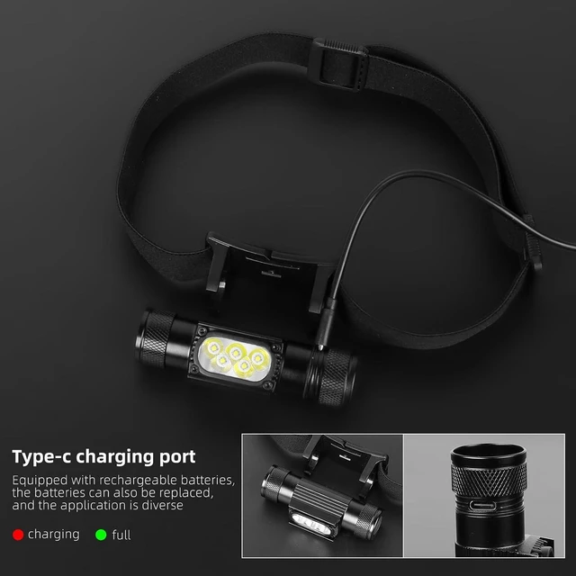 Alt view image 3 of 7 - 1600LM LED Rechargeable Headlamp with Hidden USB-C Charging Waterproof, 2600mAh Battery, Multiple Modes for Dog Walking, Camping, Hiking & Hard Hats