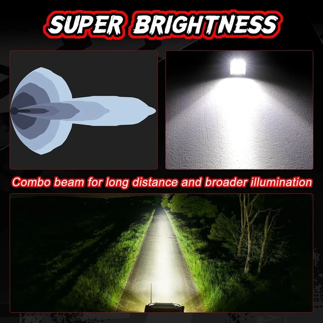 Alt view image 5 of 7 - 3-Inch Off-Road LED Pod Light Cube CREE Combo Square Driving/Reverse Ditch Lights, Backup Light Bar Pods for Truck, Pickup, ATV, UTV & Marine