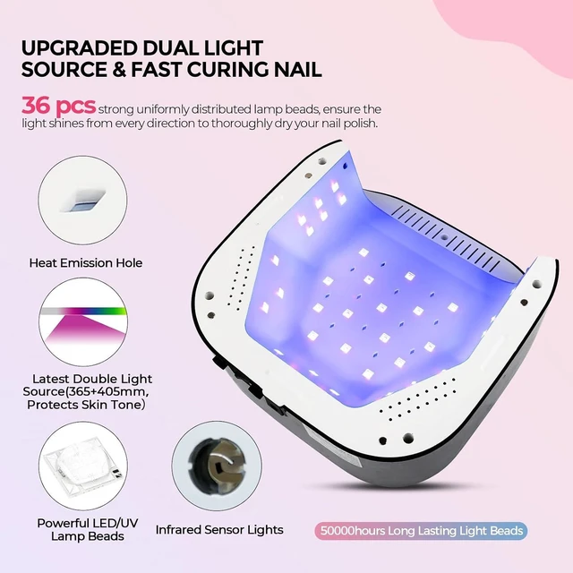 Alt view image 3 of 7 - 54W Plug-In UV LED Nail Lamp for Gel Polish & Acrylic Professional Gel Lamp with Auto Sensor, Fast-Curing Dryer, 4 Timer Settings for Salon & Home
