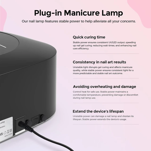 Alt view image 6 of 7 - 54W Plug-In UV LED Nail Lamp for Gel Polish & Acrylic Professional Gel Lamp with Auto Sensor, Fast-Curing Dryer, 4 Timer Settings for Salon & Home