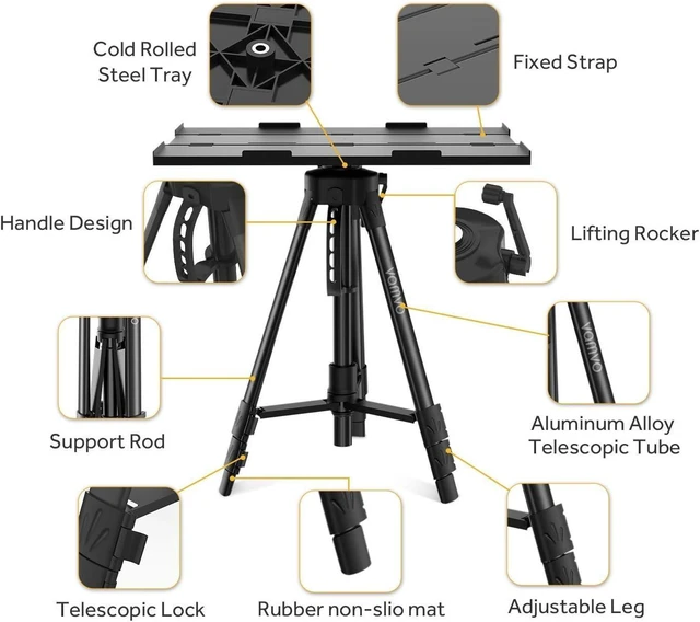Alt view image 6 of 7 - Portable Adjustable Projector Stand Aluminum Tripod Floor Stand & Laptop/DJ Equipment Holder Mount for Home Theater or Stage (Black)