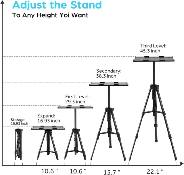 Alt view image 5 of 7 - Portable Adjustable Projector Stand Aluminum Tripod Floor Stand & Laptop/DJ Equipment Holder Mount for Home Theater or Stage (Black)