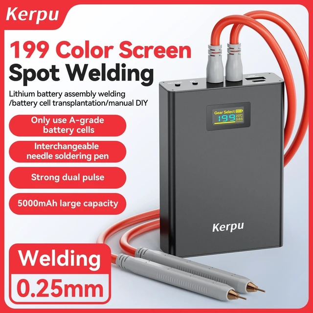 Alt view image 2 of 6 - 5000mAh Pocket Battery Spot Welder with 2'' LCD Screen 199-Gear Adjustable Mini Welder with Nickel Sheet for Making Battery Packs
