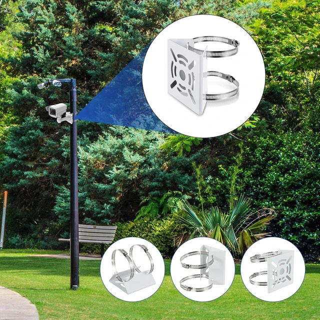 Alt view image 4 of 6 - 10 Pcs Universal Vertical Pole Mount Bracket with 6 Loops, Solid Metal Wall Mount for CCTV Cameras, Solar Panels, LED Wall/Stage Lights (White)